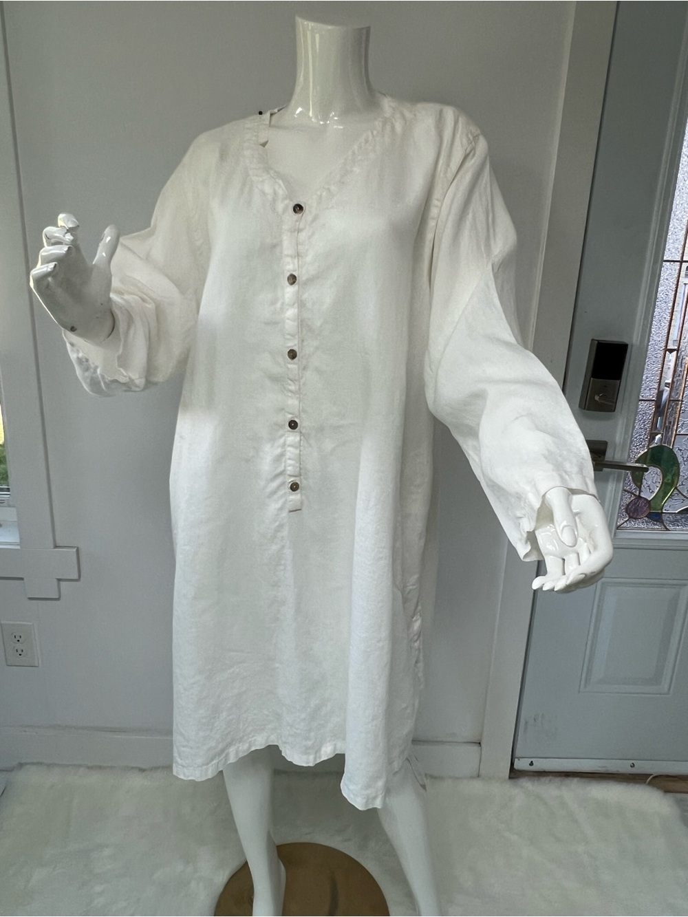 Women's White Button-Front Linen dress
